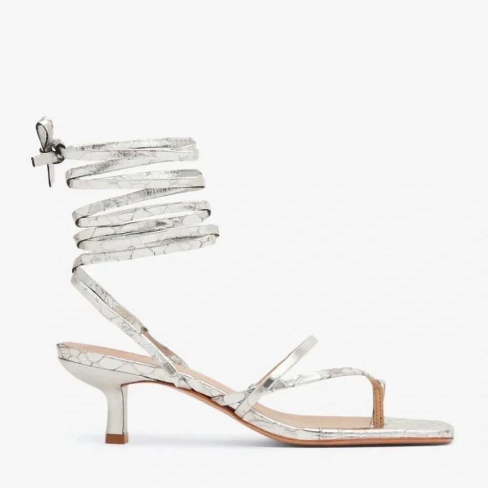 SCHUTZ Silver Lace-Up Square Toe Kitten Heel size 8.5B